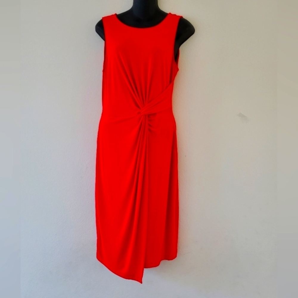 Catherine Sleeveless Red Gathered-Side Knot Dress Size M